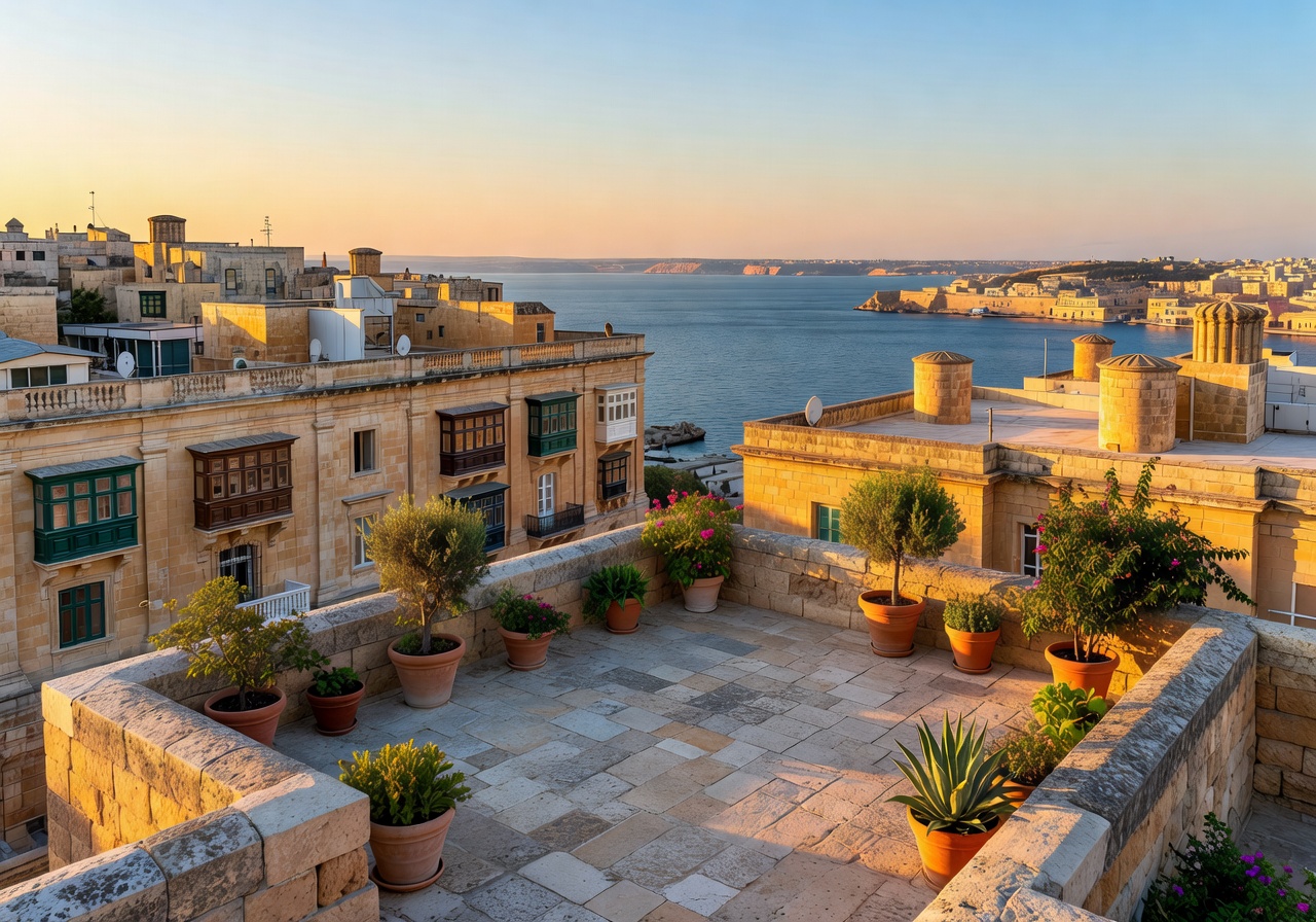 Casa Ellul rooftop terrace Valletta view