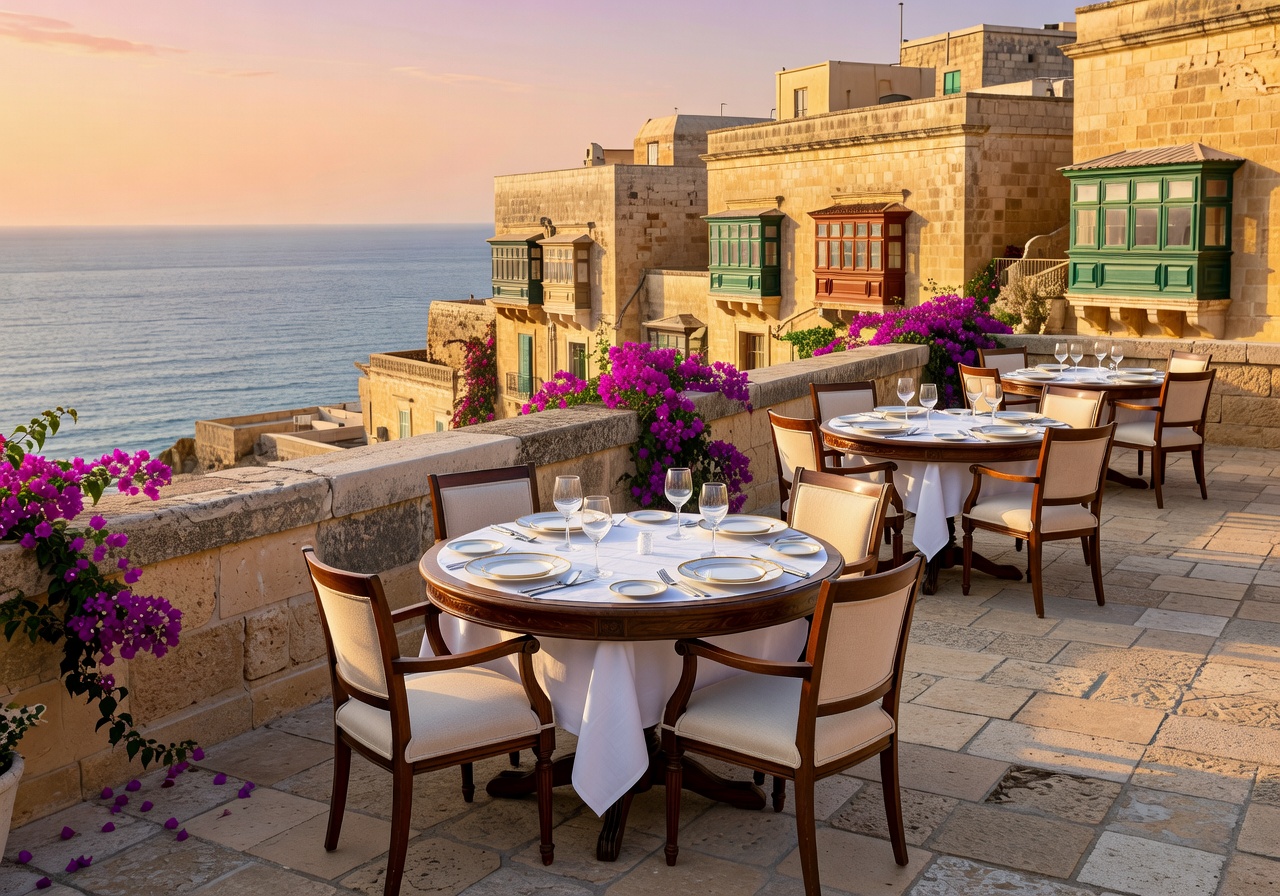 Elegant rooftop dining terrace Malta