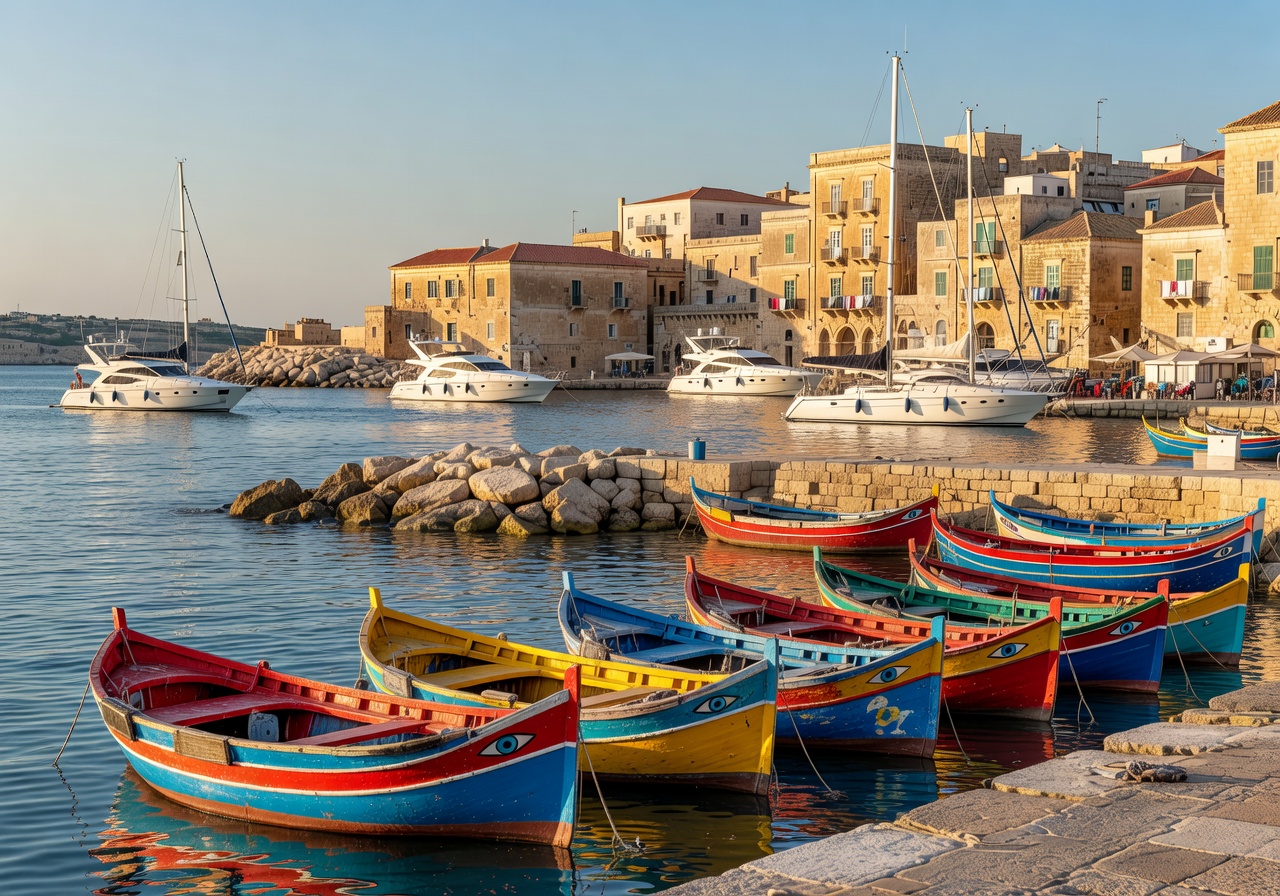 Mediterranean harbor boats Malta