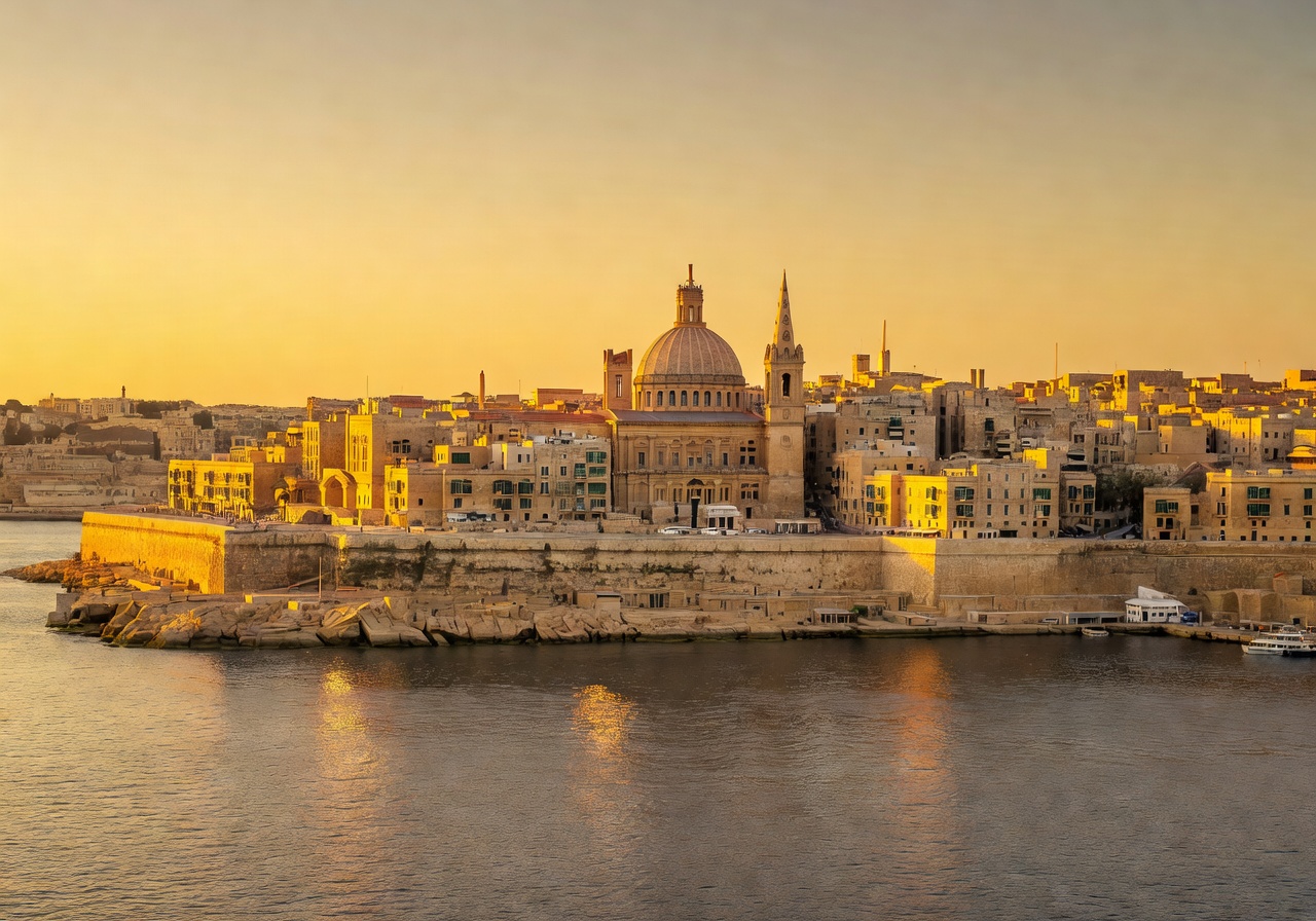Valletta Malta skyline at golden hour